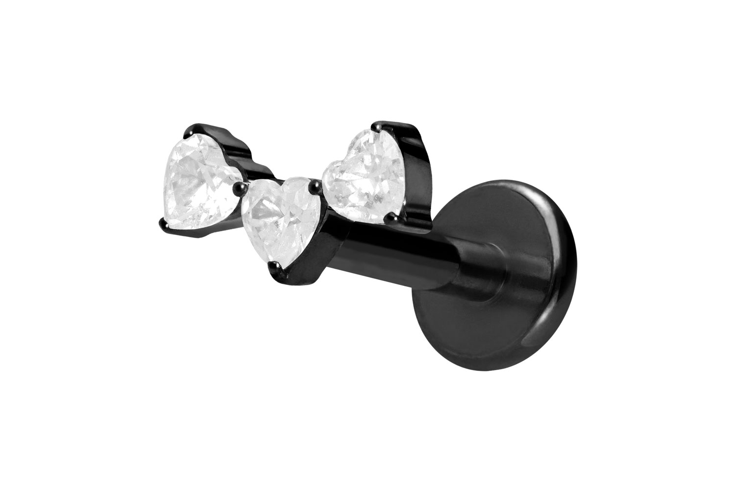 Titan Labret Piercing mit Push Fit 3 KRISTALLHERZEN